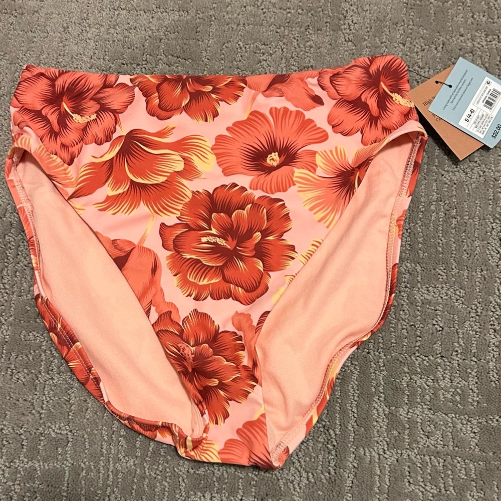 Shade & Shore Floral Bikini Bottom in Red‎ and Orange